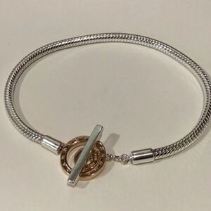 Pandora Signature Two Tone Logo Snake Chain Bracelet 7.4” 19cm